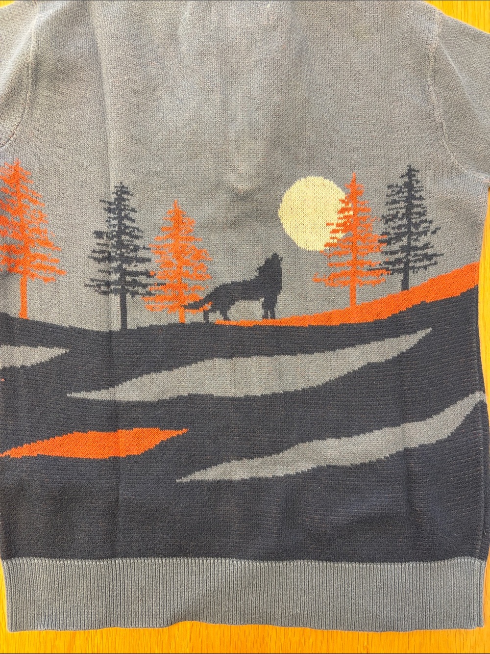 Fat Face Boys Blue/Gray Zip-Up Sweater with Wolf and Forest Motif - size 6/7 - Picture 8 of 8